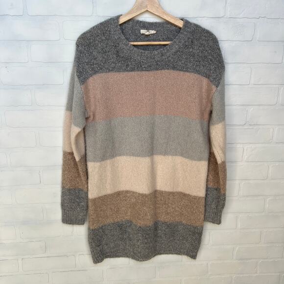 entro Women's Soft Cozy Knit Pink and Grey Striped Sweater Tunic/Dress-sz S - Picture 1 of 6